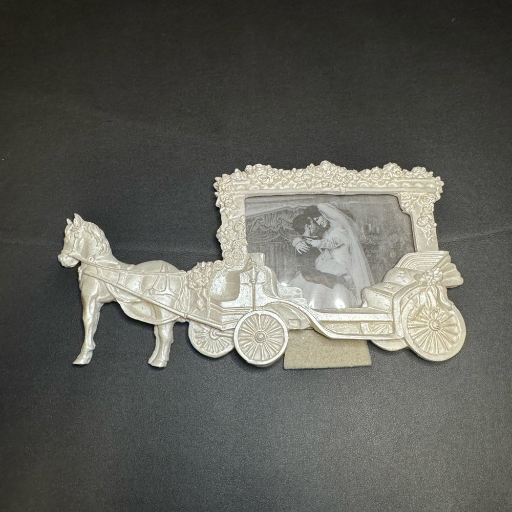 Vintage White Horse Carriage Photo Frame